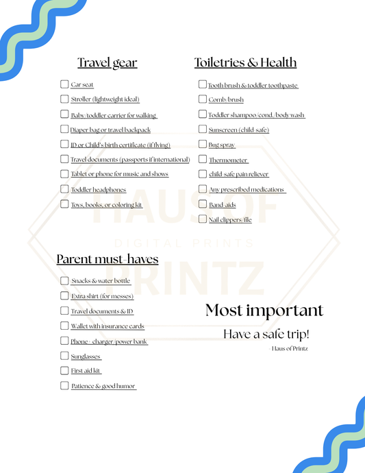 Vacation Checklist for Toddlers