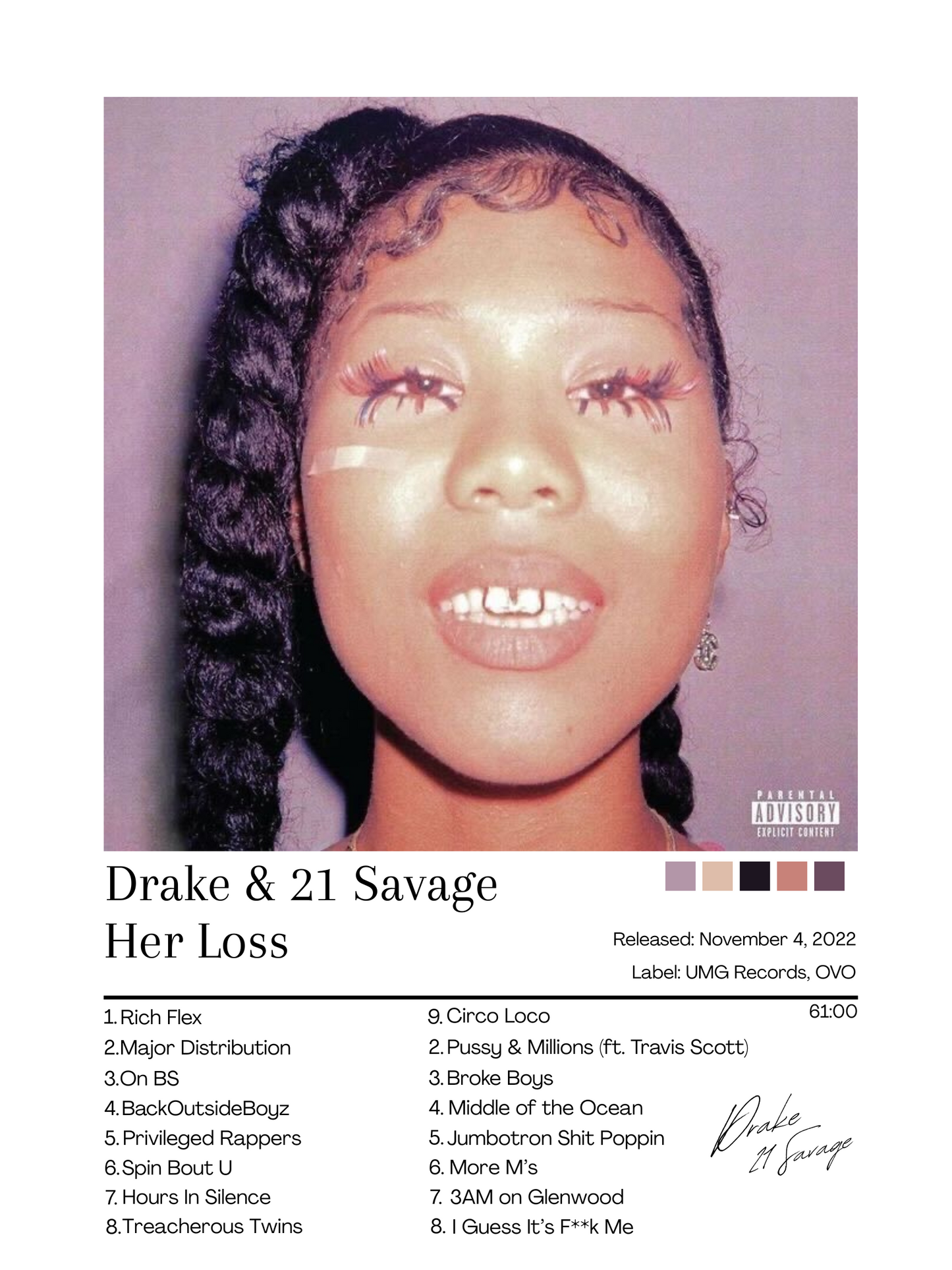 Drake & 21 Savage Album Cover Poster HER LOSS