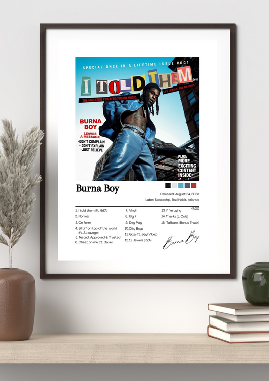 Burna Boy Album Cover Poster I TOLD THEM…