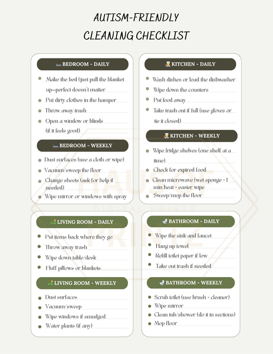 Autism-friendly Cleaning Checklist