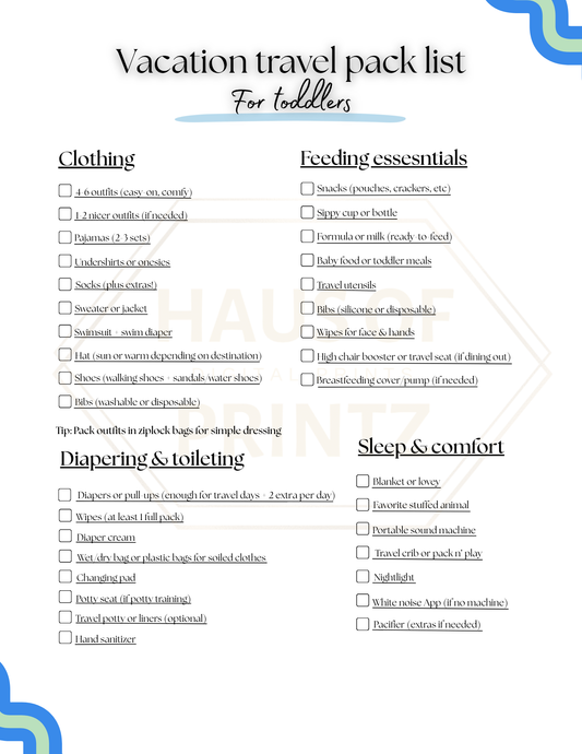 Vacation Checklist for Toddlers